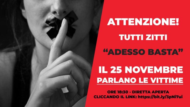 Basta violenza su donne e bambini: oggi 25/11 diretta web con Movimentiamoci e altre associazioni (ore 18,30)